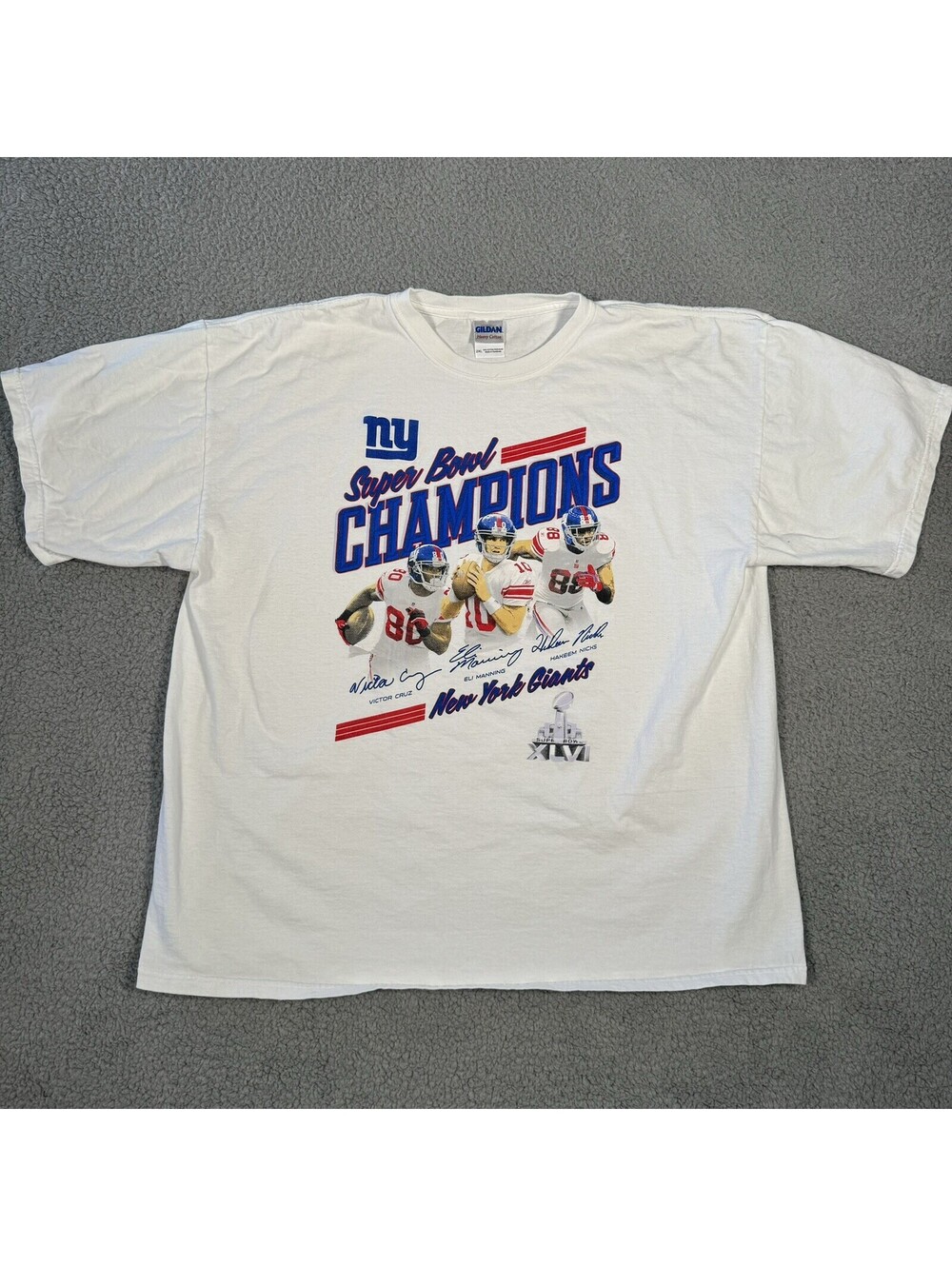 NFL New York Giants Super Bowl 46 Champions XLVI T Shirt 2XL Manning Cruz Nicks